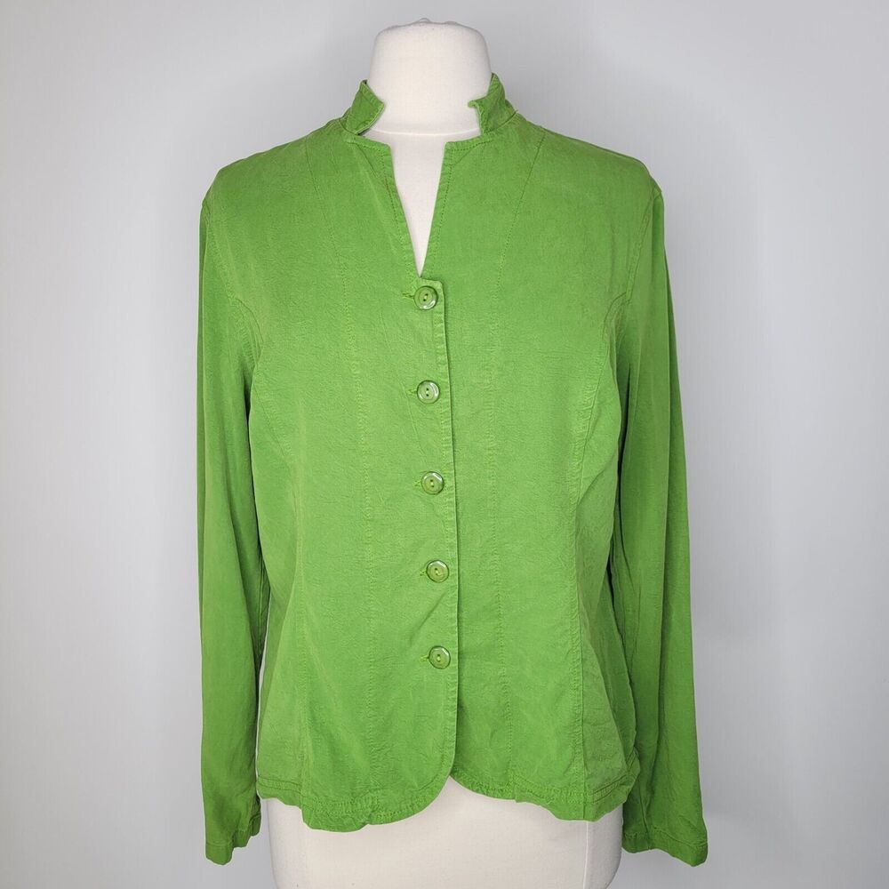 TIANELLO Green Jillian Jacket Size M Lightweight Lyocell Blend High Neck USA